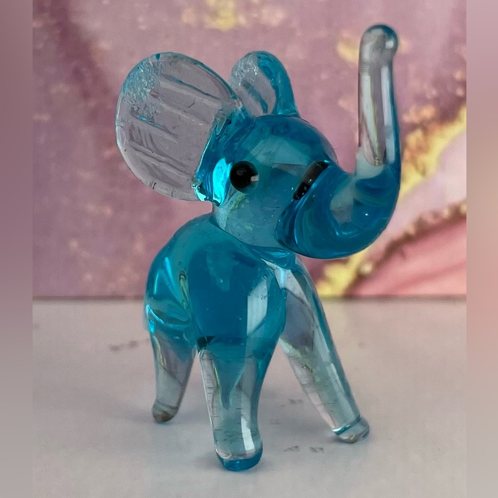 Miniature Blue Glass Elephant Figurine
